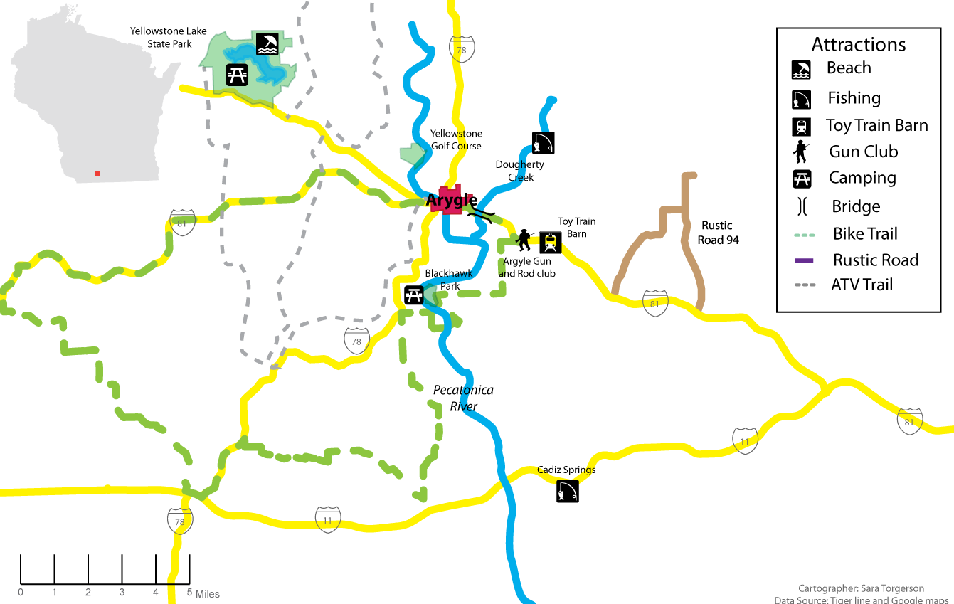 Attractions Map for Argyle WI